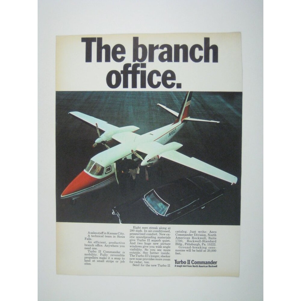 Turbo II Commander Branch Office Vintage Aviation Advertisement Print 1967